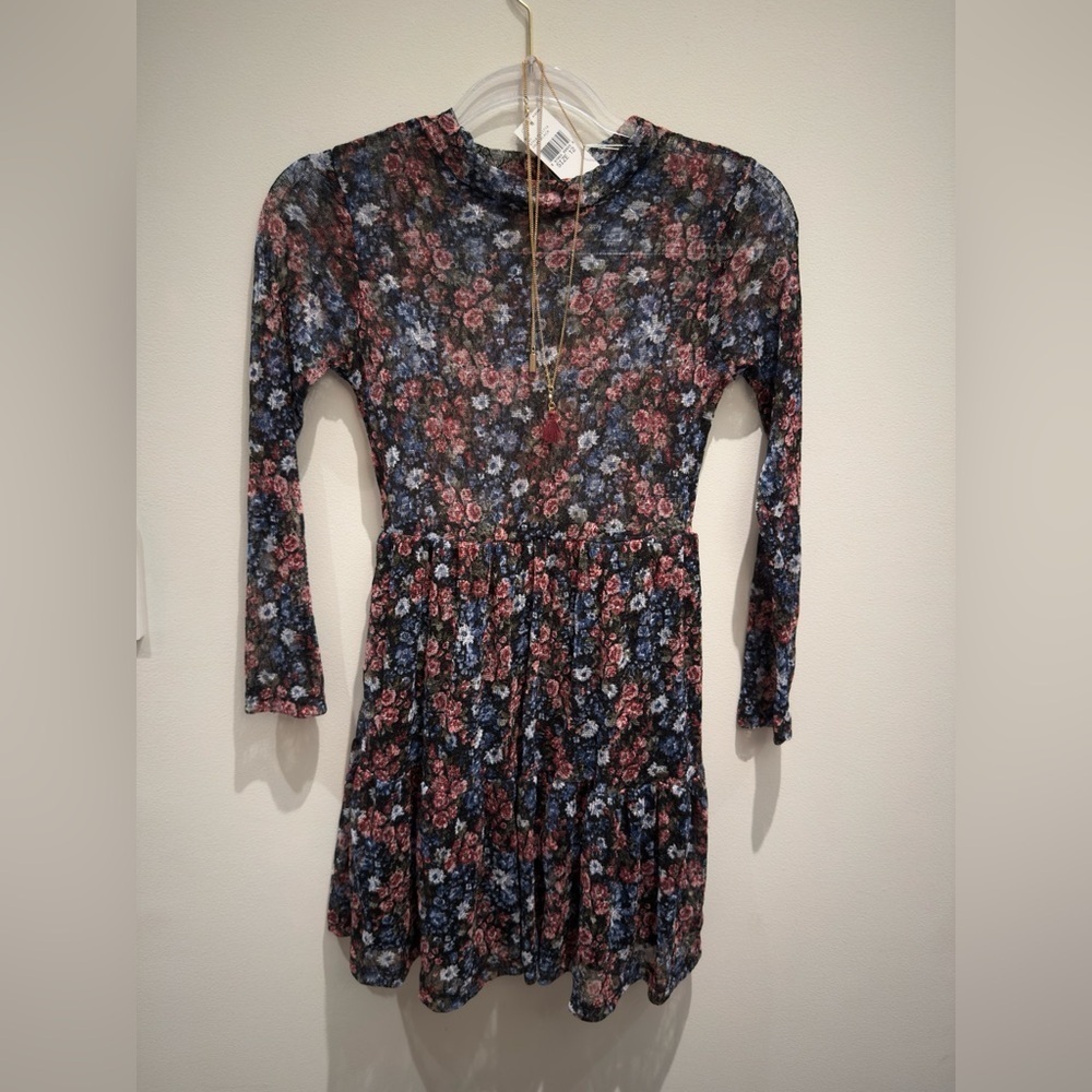 NWT- Knitworks Black, Pink & Blue Floral Dress Size 12 Girls
